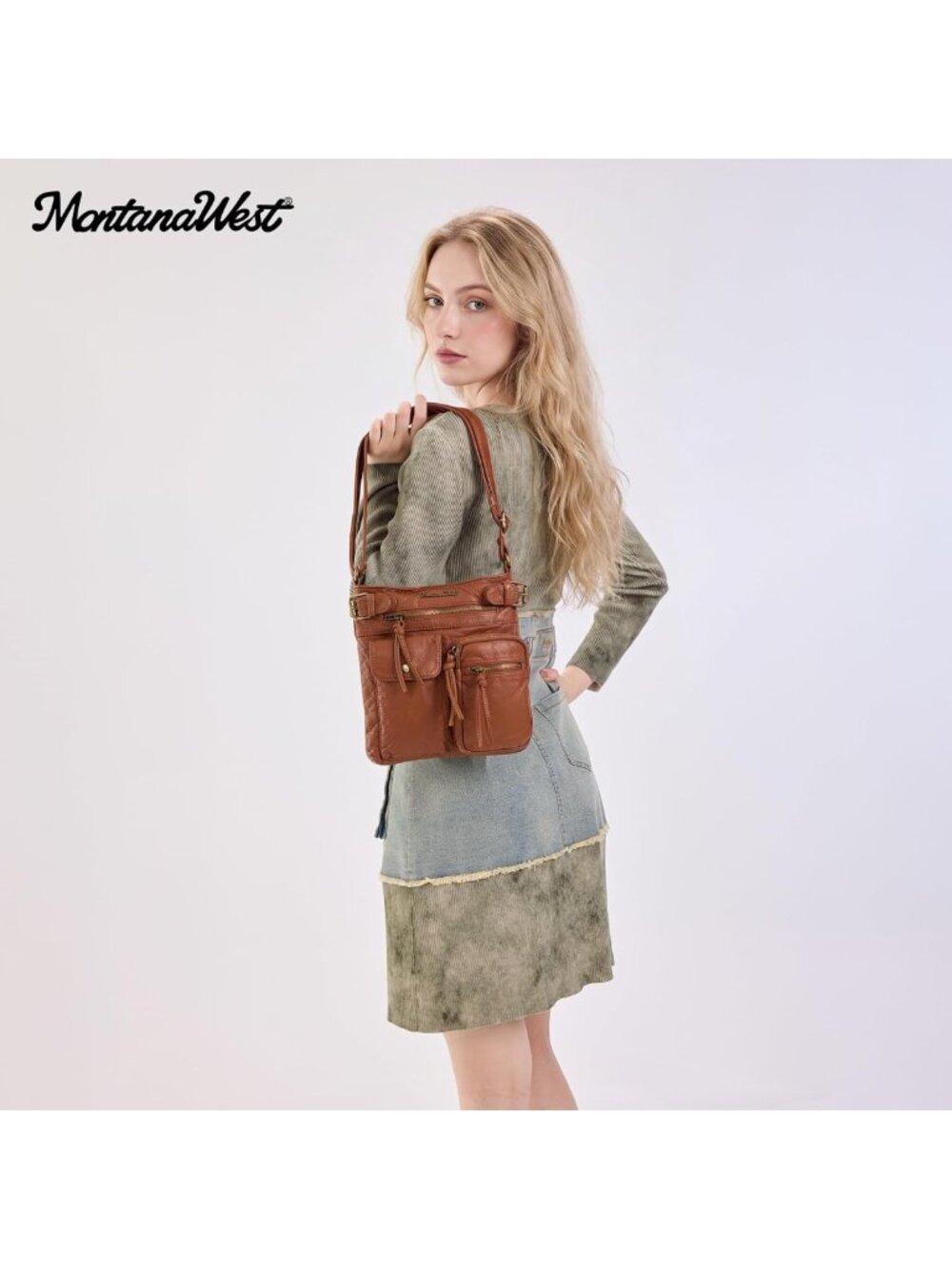 Stylish Soft Washed Leather Crossbody Bag for Women | Multi Pocket Design - Picture 6 of 9